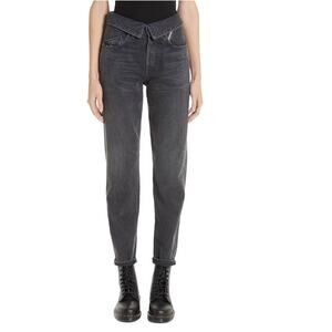 New Jean Atelier Women Black Onyx Straight Leg Flip High Waist Jeans Size 25